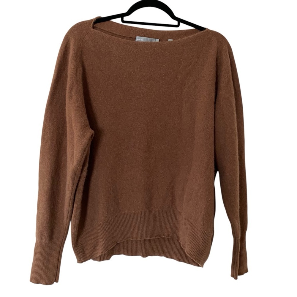 Vince 100% Cashmere Boatneck Long Sleeve Slouchy Sweater camel brown tan L